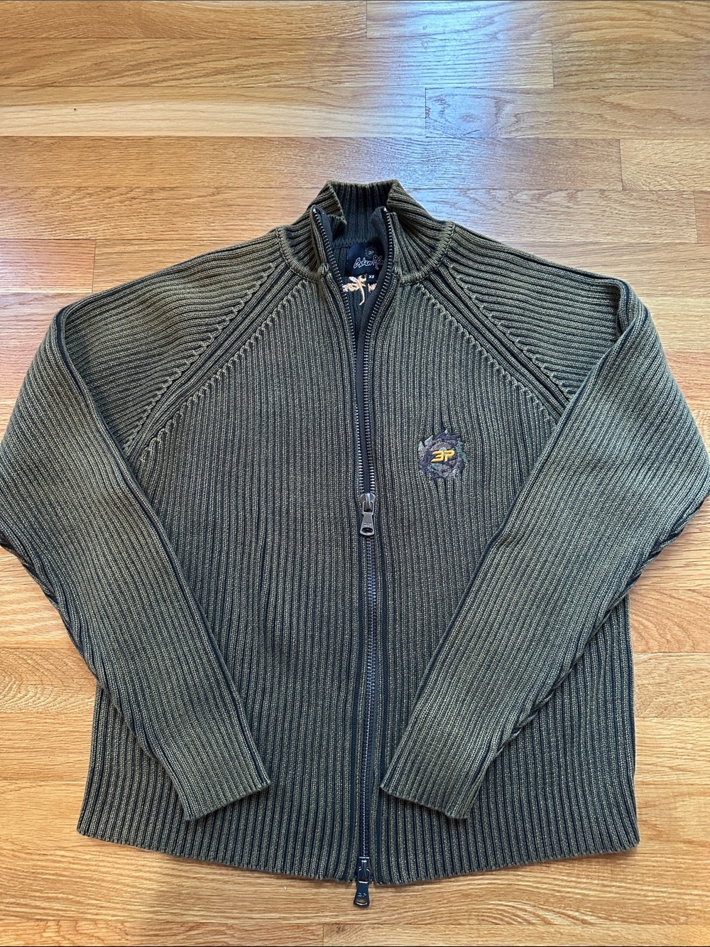 Broken Planet Olive camo brown Ribbed Full-Zip Sweater size XS unisex like new